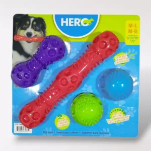Set de 4 juguetes Hero resistentes y con sonido para perros medianos - grandes – piezas de textura reforzada