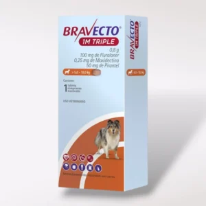 Bravecto Tableta 1M Triple. Desparasitante interno y externo para Perro, 5 a 10 kg