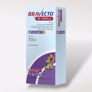 Caja de Bravecto Tableta 1M Triple 25mg para perros pequeños de 1.27 a 2.5 kg