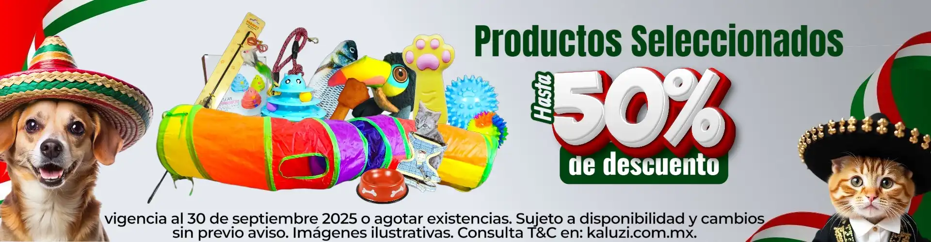 Hasta 50% de descuento en productos seleccionados. Vigencia al 30 de septiembre 2025 o agotar existencias. Sujeto a cambios sin previo aviso. Consulta Términos y Condiciones en: kaluzi.com.mx