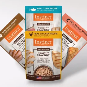 Instinct Healthy Cravings para gato – sabores salmón, pato, pollo y atún en salsa, alimento húmedo complementario sin granos ni conservadores