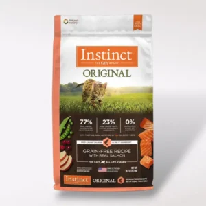 Croquetas Instinct Original para gato Receta salmón sin granos, con carne cruda liofilizada, ingredientes naturales y beneficios digestivos, dermatológicos e inmunológicos