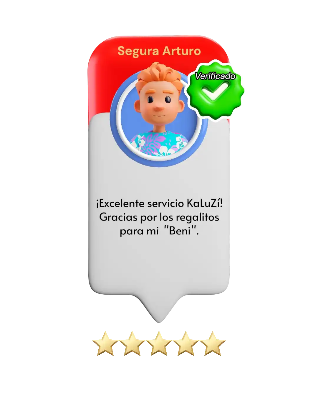 Valoración Cliente Verificado: Segura Arturo—¡Excelente servicio KaLuZí! Gracias por los regalitos para mi "Beni".