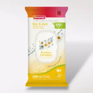 Paquete de toallitas húmedas Beaphar para limpieza de ojos y oídos en perros y gatos. Contiene 30 unidades.