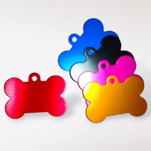 Placa de Identificación Grabable en Aluminio Anodizado, diseño Hueso, para perro y gato.